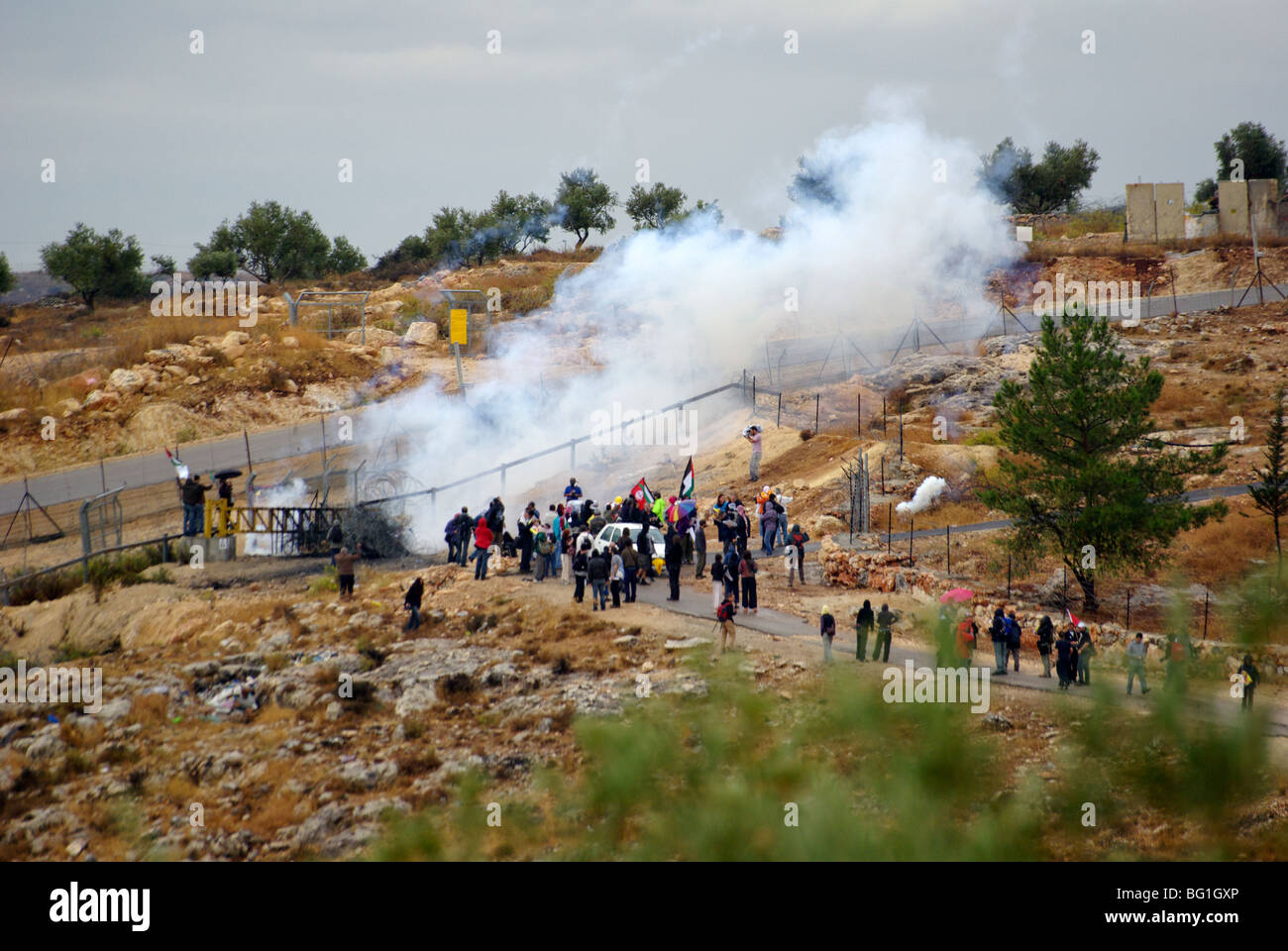 Protest at Bil'in, West Bank, Palestine Stock Photo