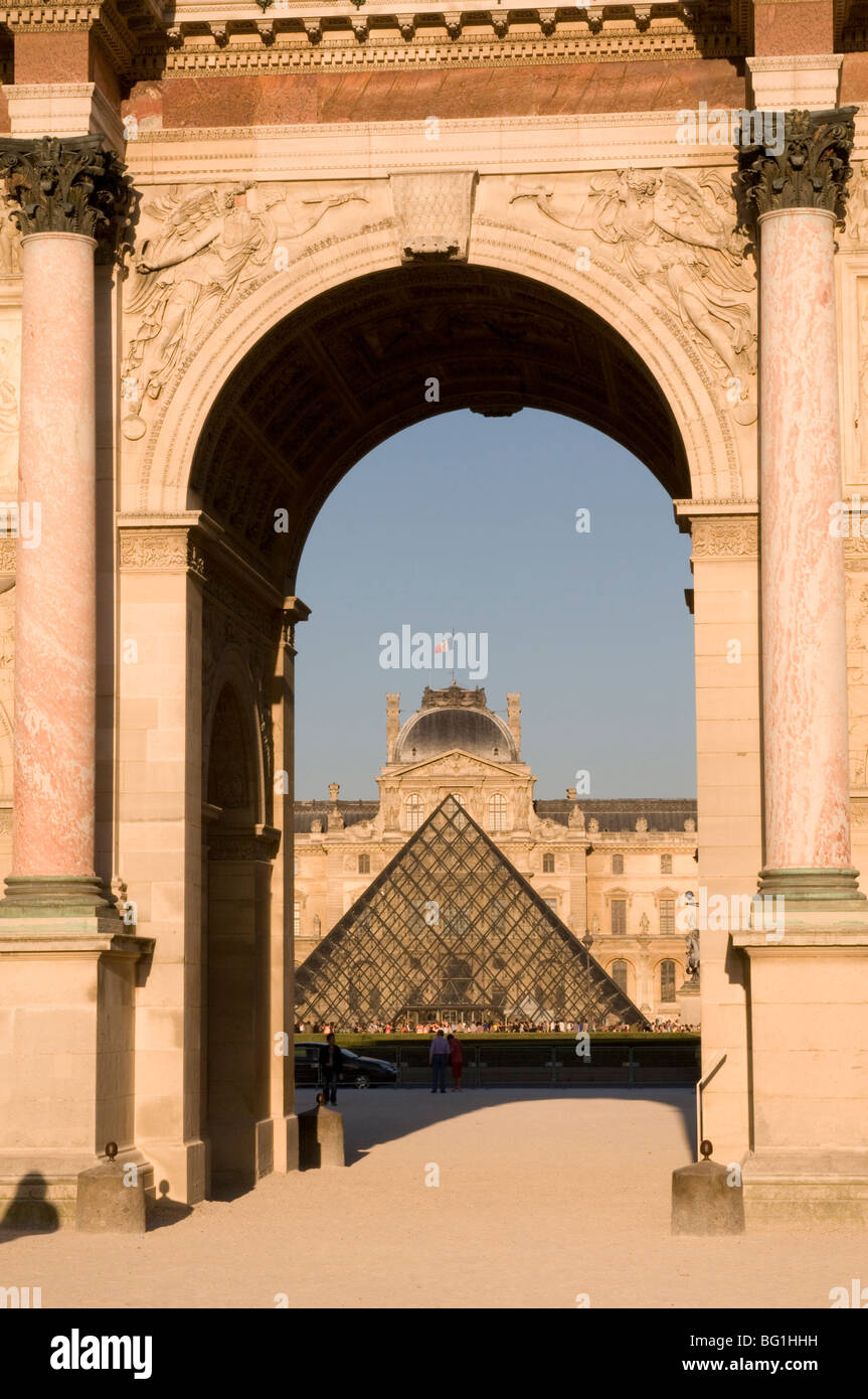 Musee du Louvre and Arc de Triomphe du Carrousel, Paris, France, Europe Stock Photo