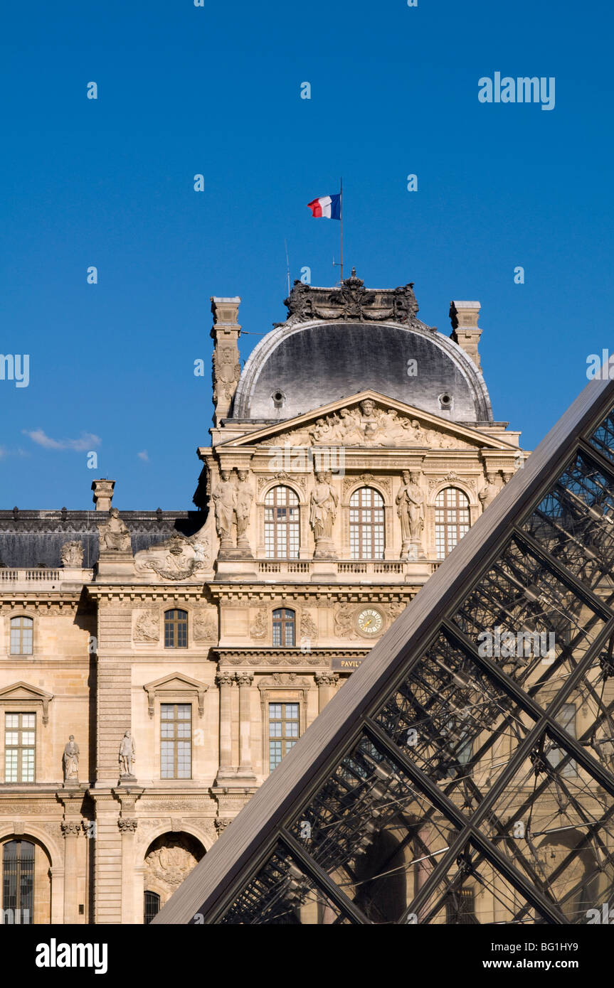 Musee du Louvre and Pei Pyramid, Paris, France, Europe Stock Photo