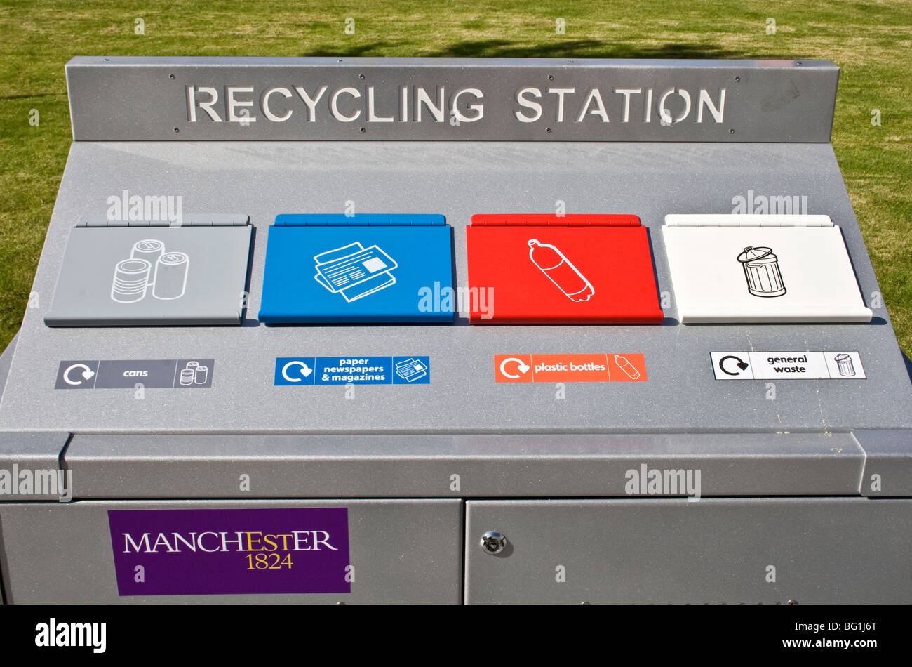Recycling facilities, University of Manchester, UK. Stock Photo