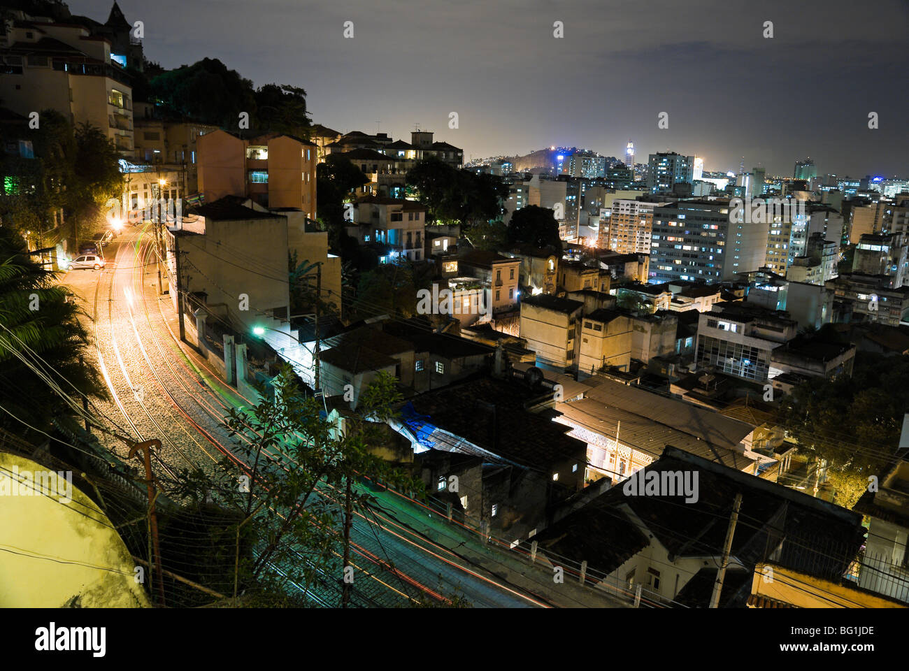 Night view of Santa Teresa neighborhood, Rio de Janeiro, Brazil. Stock Photo