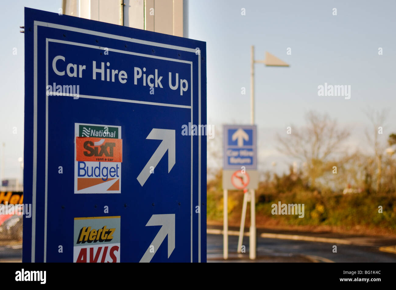 Car hire pick up sign Stock Photo Alamy