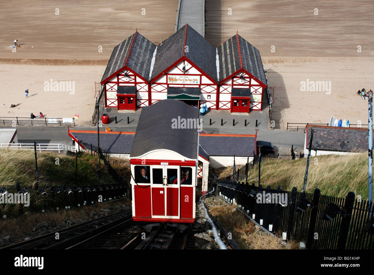The water powered funicular cliff lift at Saltburnbythesea in Cleveland, England Stock Photo