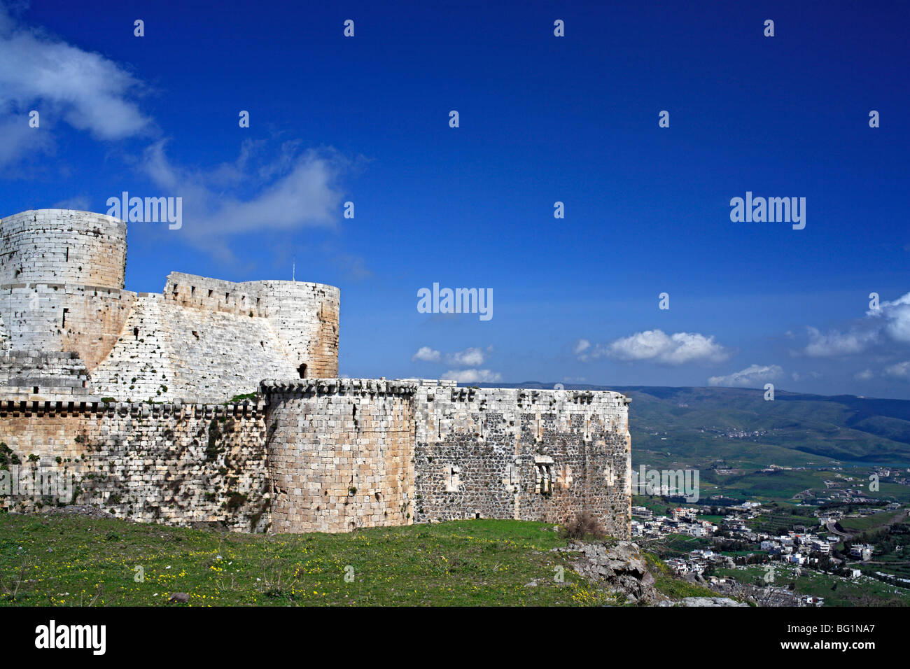 Crusaiders castle Krak des Chevaliers (Castle of the Knights), Qalaat al Hosn, (1140-1260), Syria Stock Photo