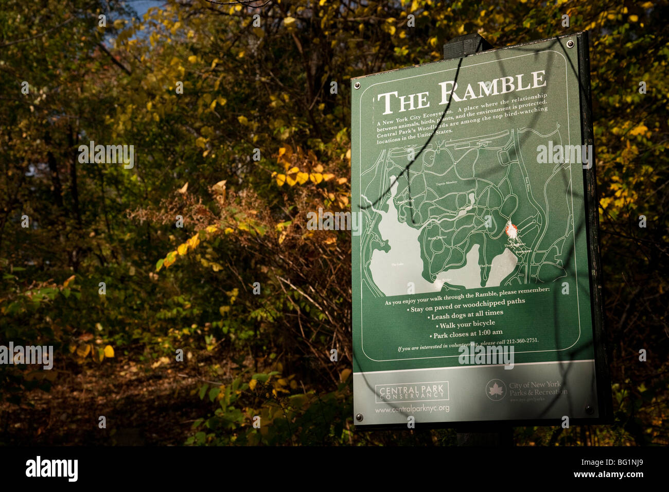 'The Ramble' Sign, Central Park, NYC Stock Photo
