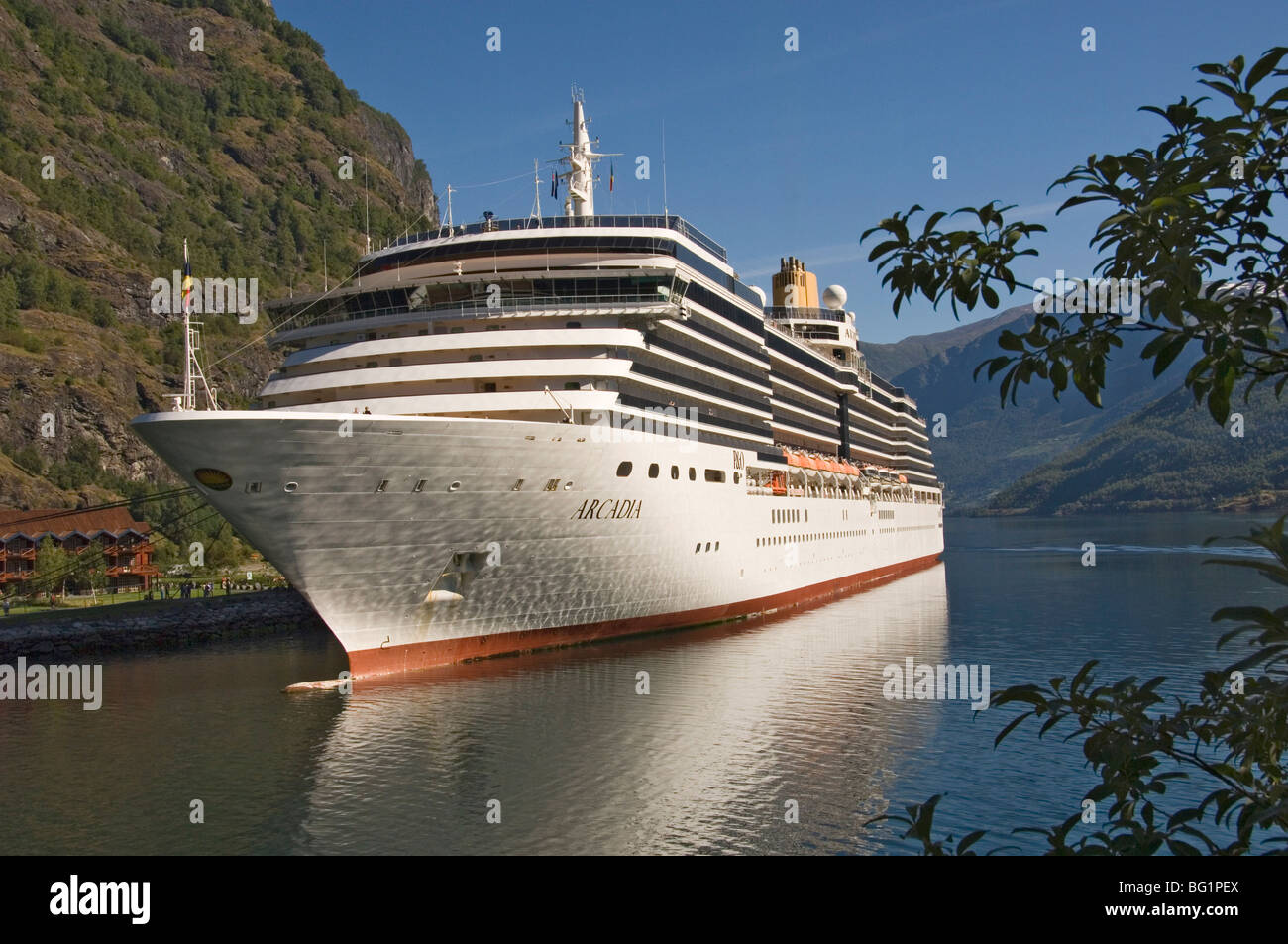 Cruise ship berthed at Flaams, Fjordland, Norway, Scandinavia, Europe Stock Photo