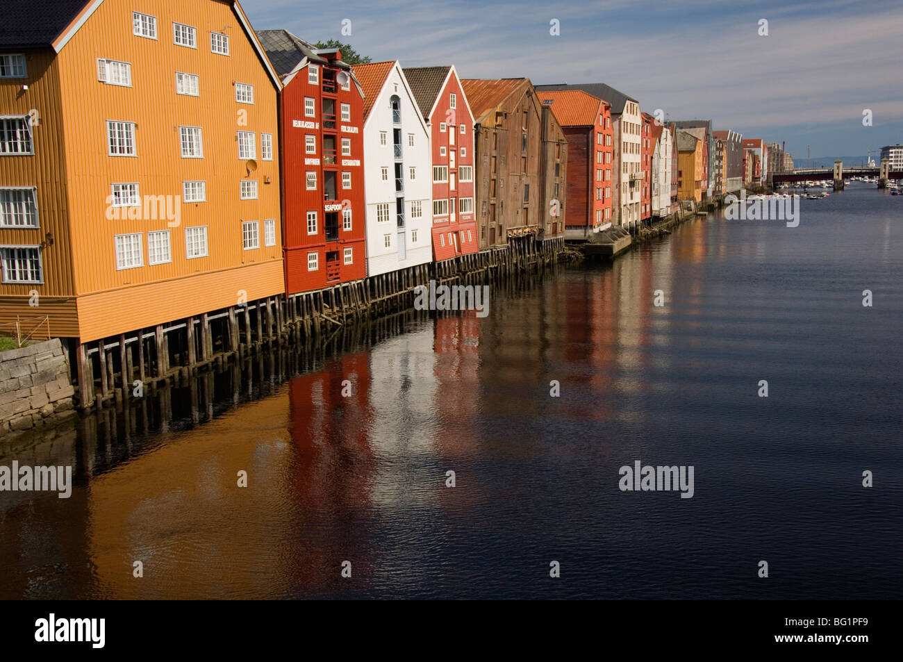 Merchants premises along the Nidelva, Trondheim, Norway, Scandinavia, Europe Stock Photo