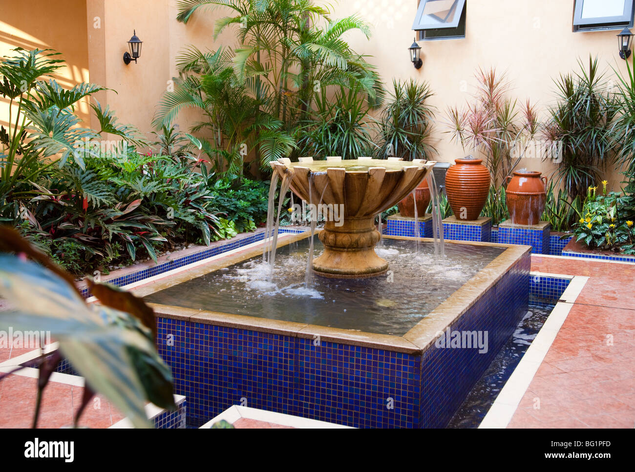Plant and fountain in a new-style courtyard in China Stock Photo