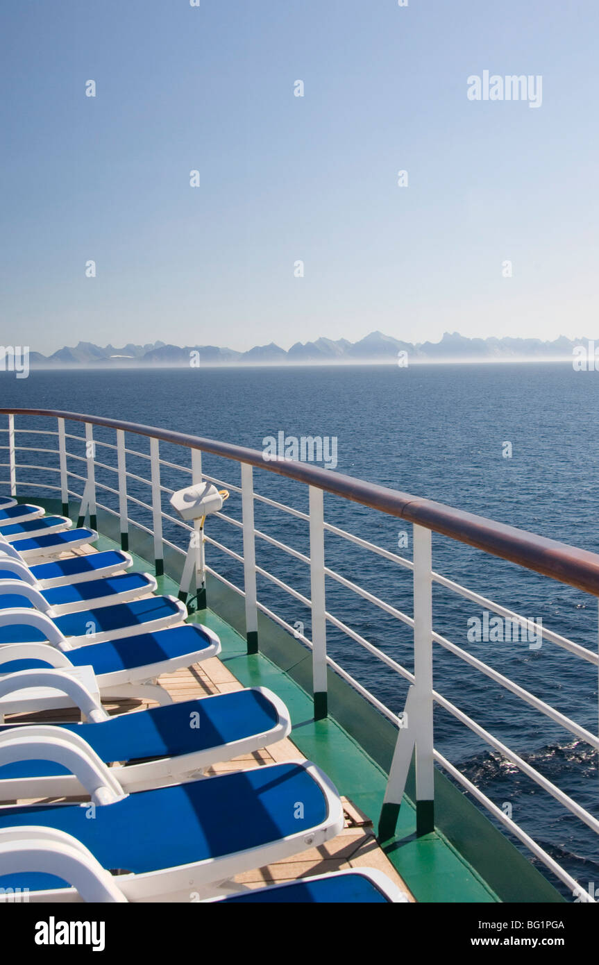 Cruise ship, view from sun deck, Lofoten Islands, northern Norway, Scandinavia, Europe Stock Photo