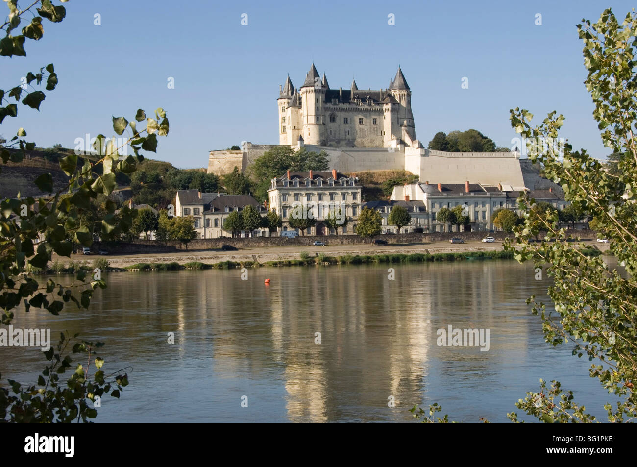 View across the River Loire to the Chateau de Saumur, Maine-et-Loire, Pays de la Loire, France, Europe Stock Photo