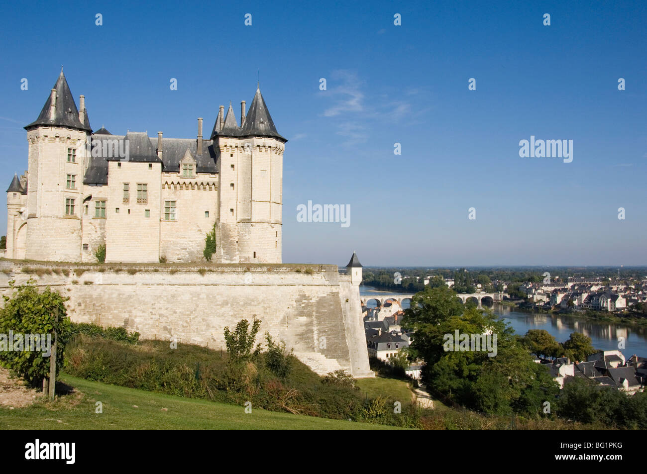 The Chateau de Saumur overlooking the River Loire and city, Maine-et-Loire, Pays de la Loire, France, Europe Stock Photo