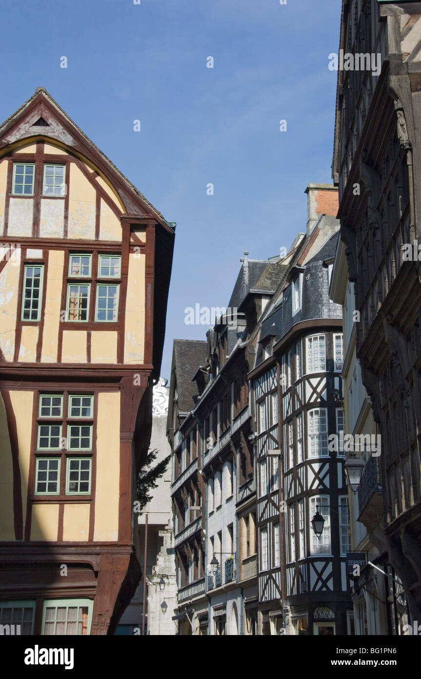 A street in the old town, Rouen, Haute Normandie, France, Europe Stock Photo