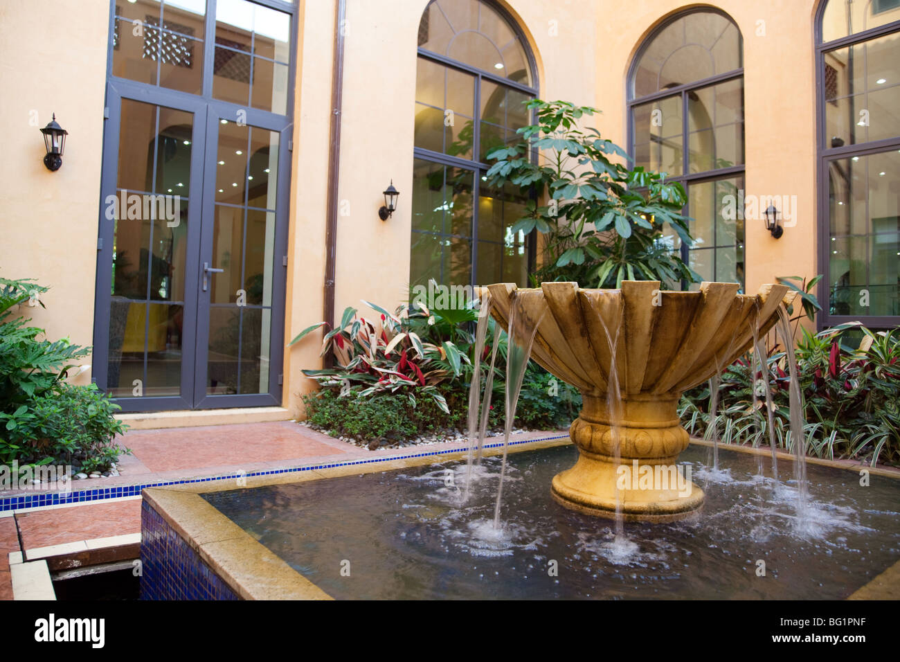 Plant and fountain in a new-style courtyard in China Stock Photo