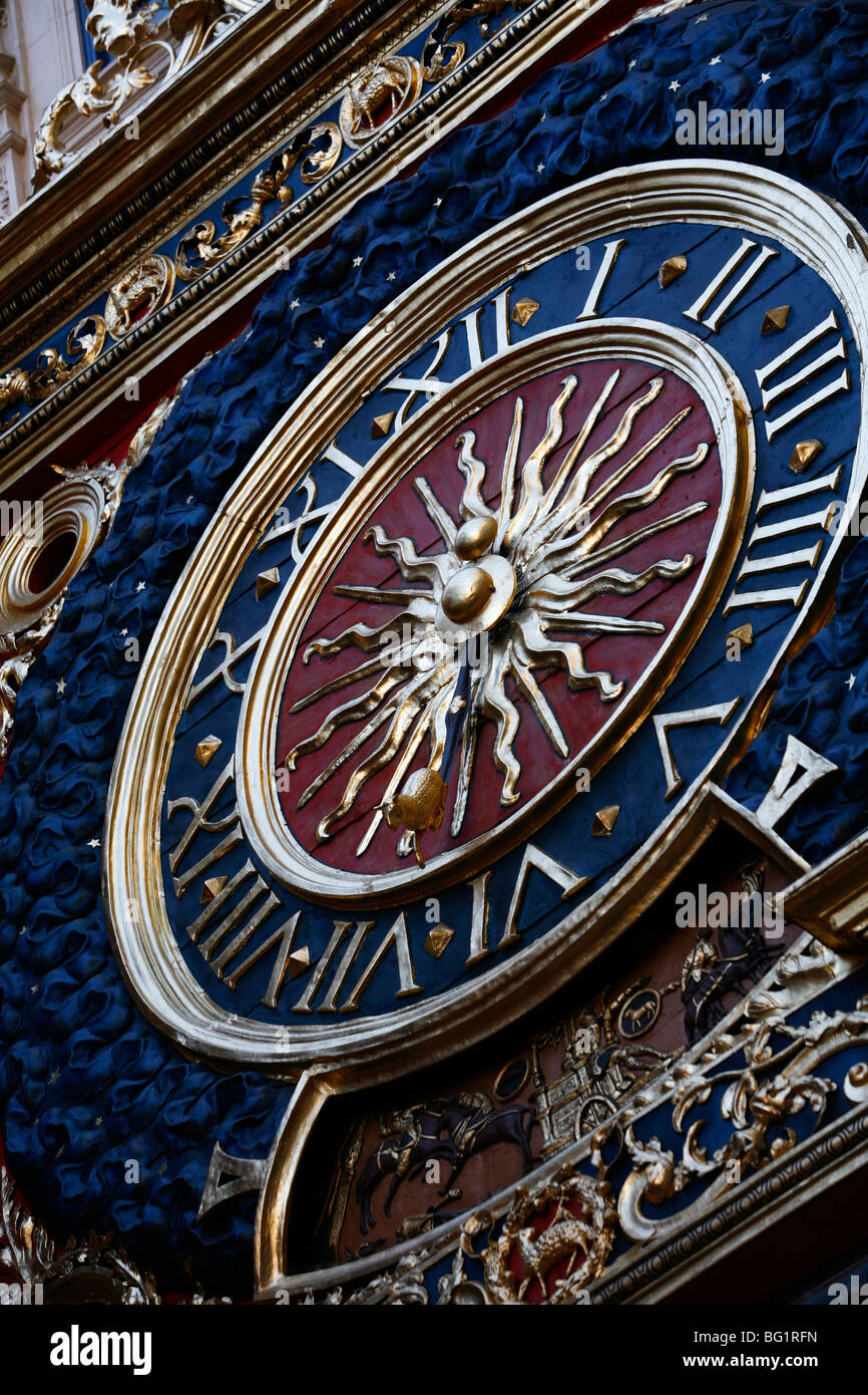 The medieval clock (Gros Horloge), old Rouen, Normandy, France, Europe Stock Photo