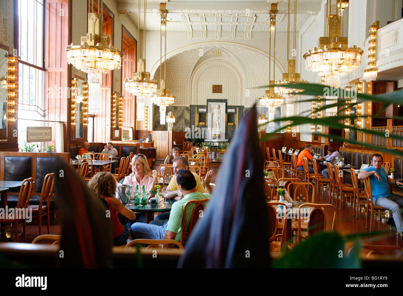 The Municipal House Cafe at Obecni Dum, Stare Mesto, Prague, Czech Republic, Europe Stock Photo