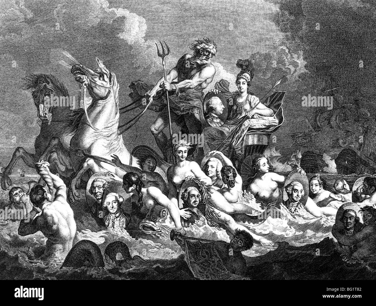 THE SEVEN YEARS WAR  (1756-1763) English engraving celebrating the end of the conflict  - see Description below Stock Photo