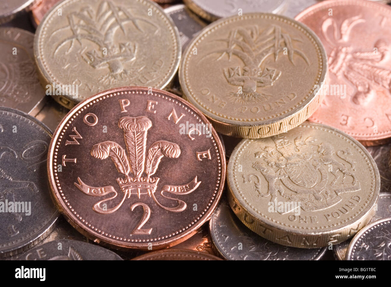 Selection of UK Currency coins. Stock Photo