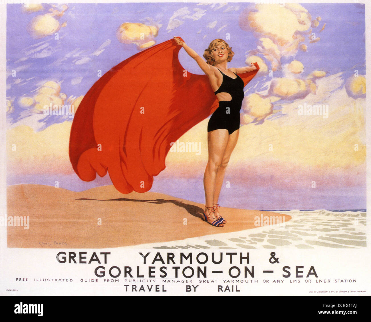HEALTHY SEASIDE - 1923 British railway poster promoting Norfolk seaside resorts as travel destinations - see Description below Stock Photo