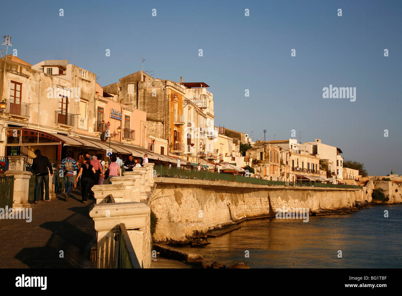 Seafront area at the historical area of Ortygia, Syracuse, Sicily, Italy, Europe Stock Photo