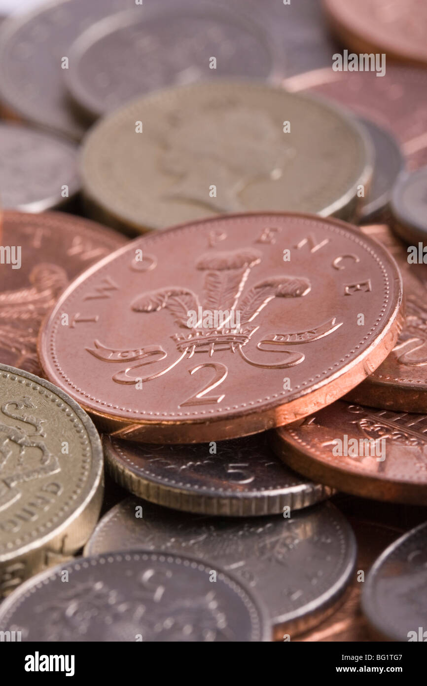 Selection of UK Currency coins. Stock Photo