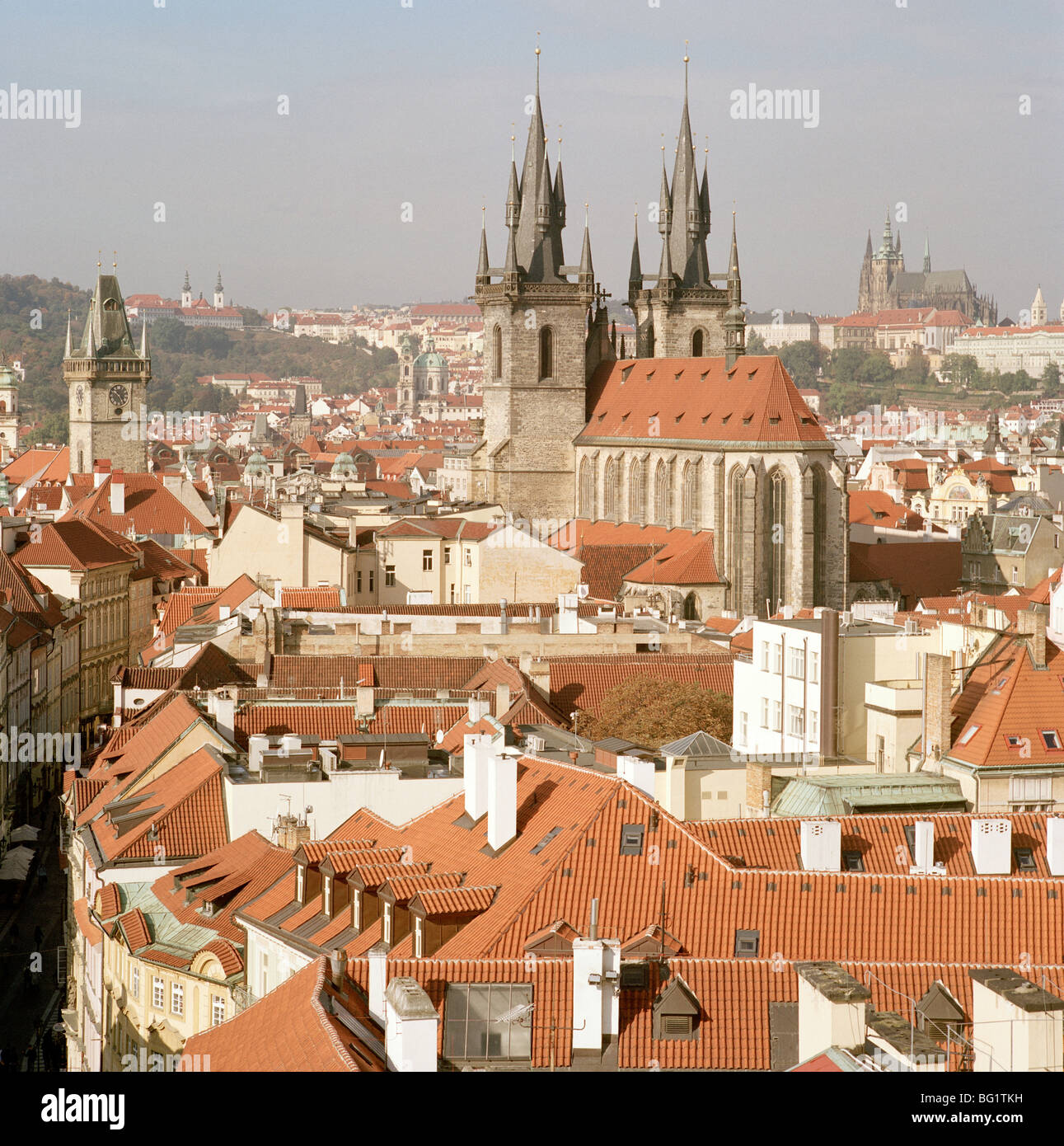 World Travel. View over Stare Mesto Old Town to Tyn Church in the
