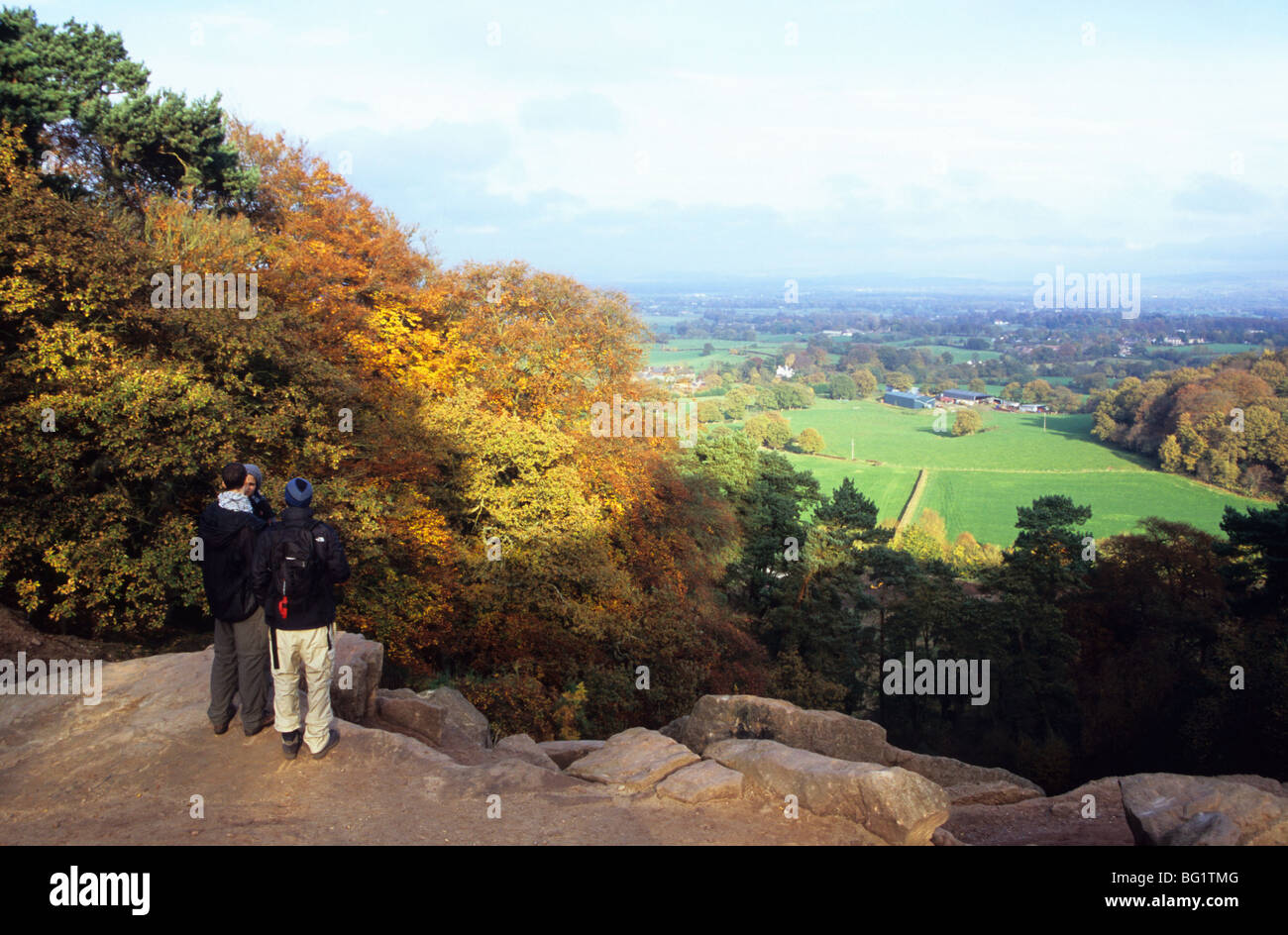 The View From The Sandstone Ridge at Alderley Edge Overlooking Cheshire Stock Photo