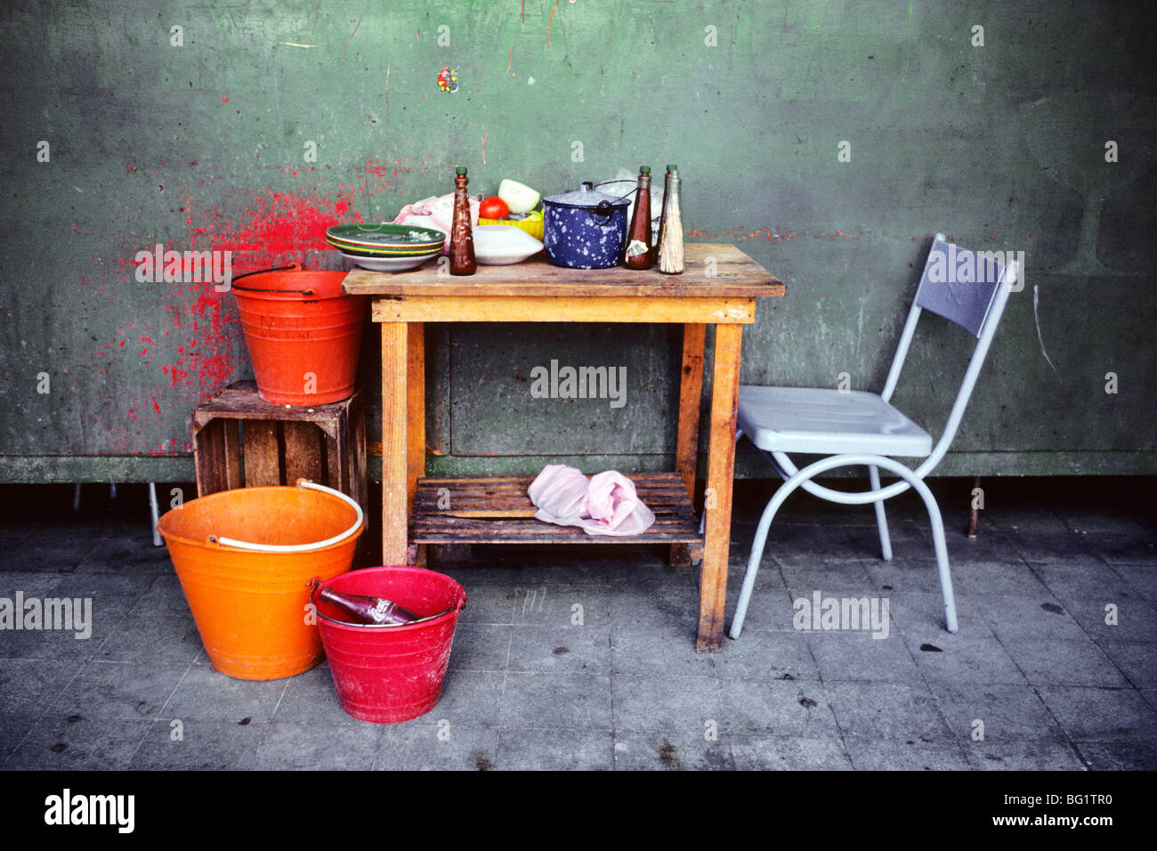 Tacos are made at this small table and dishes are washed in buckets ... Tacos are made at this small table and dishes are washed in buckets ...