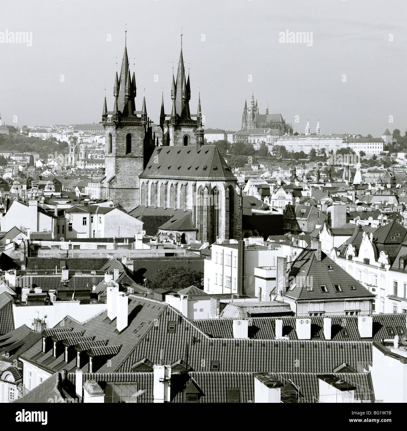 World Travel. Tyn Church Stare Mesto Old Town in the ancient city of Prague in the Czech Republic in Eastern Europe. Culture History Wanderlust Stock Photo