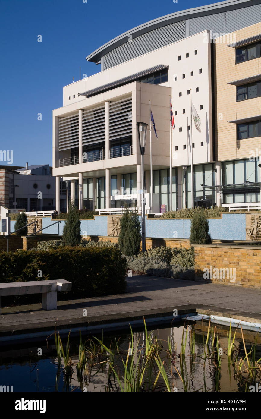 Harlow Civic Centre in the Water Gardens in Harlow's shopping centre in Essex, UK Stock Photo
