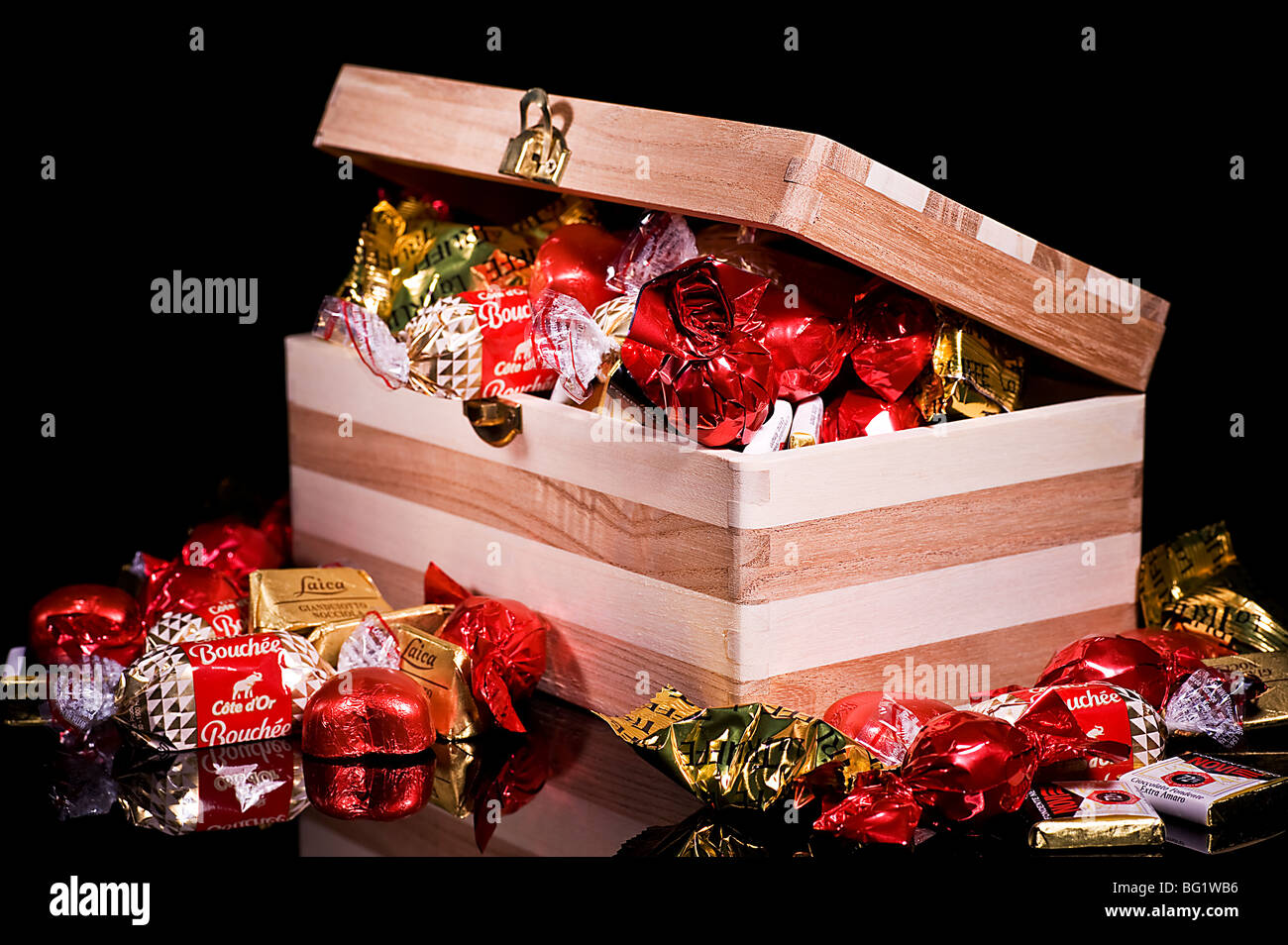 Chokolate wooden gift box Stock Photo