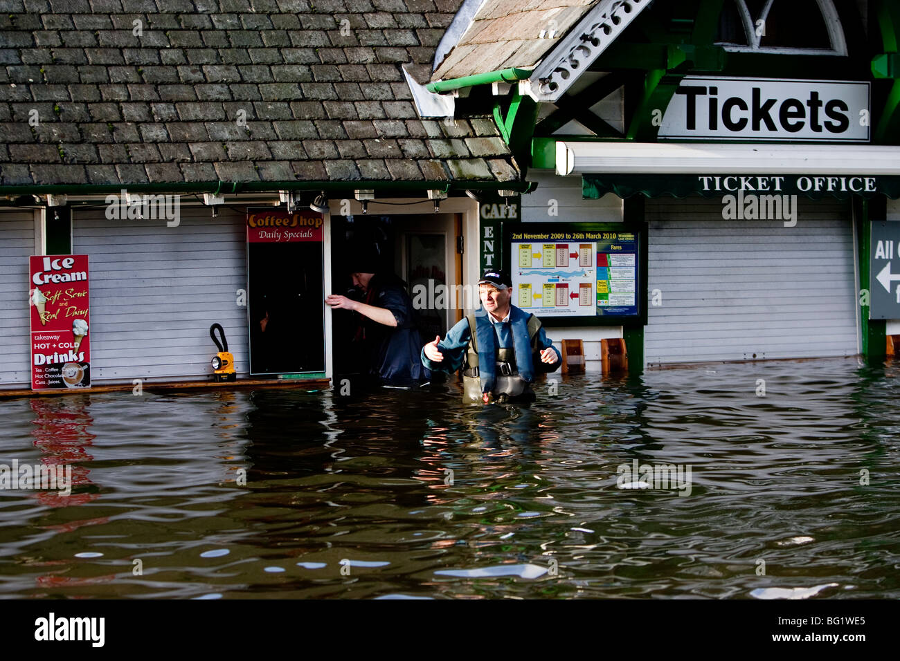 Bowness On Windermere promenade under water due to flooding November