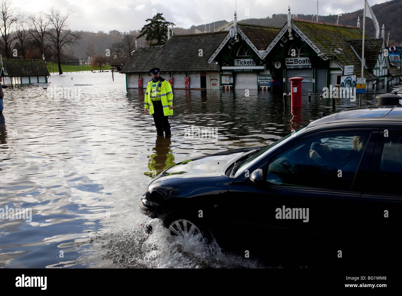 Bowness On Windermere promenade under water due to flooding November