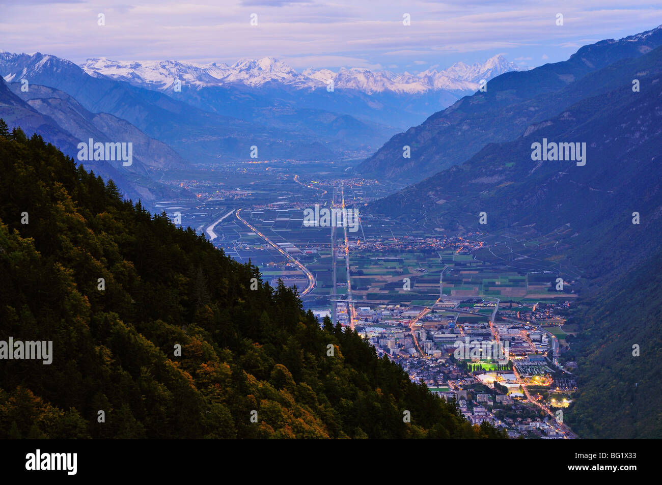 Vallee du Rhone and Berner Alpen, Switzerland, Europe Stock Photo