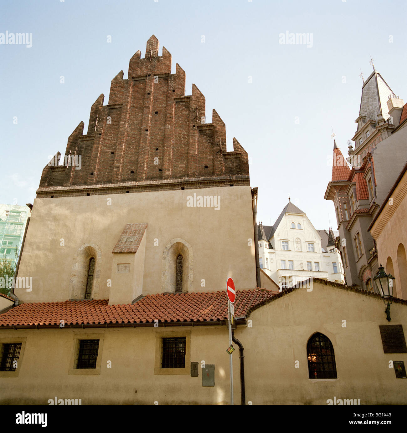 World Travel. The Old New Synagogue in Josefov in ancient city of Prague in the Czech Republic in Eastern Europe. Culture History Traveller Wanderlust Stock Photo
