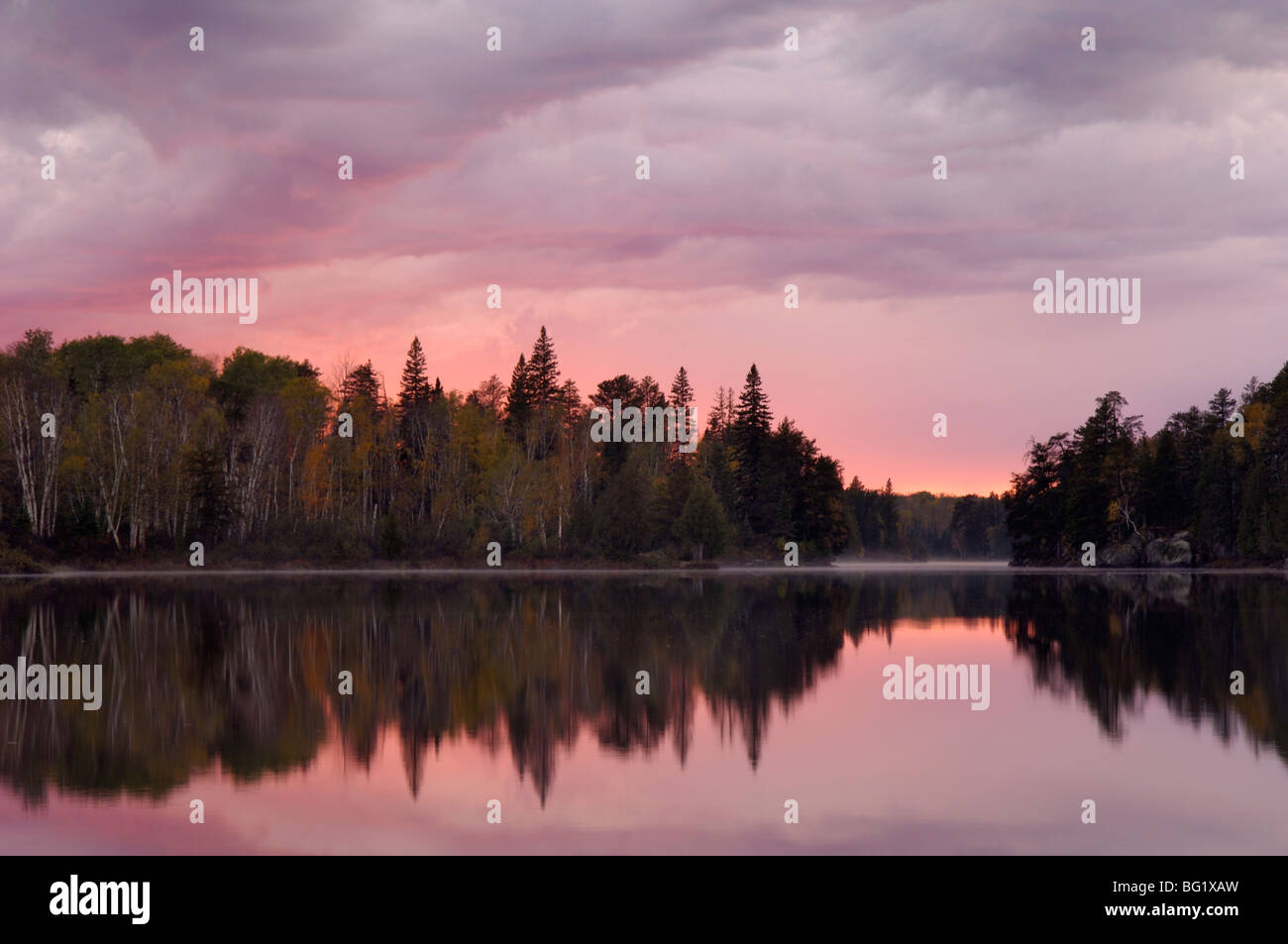 Sunset over Malberg Lake, Boundary Waters Canoe Area Wilderness, Superior National Forest, Minnesota, United States of America Stock Photo