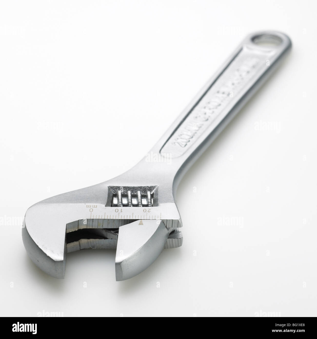 Stainless adjustable wrench on white background Stock Photo