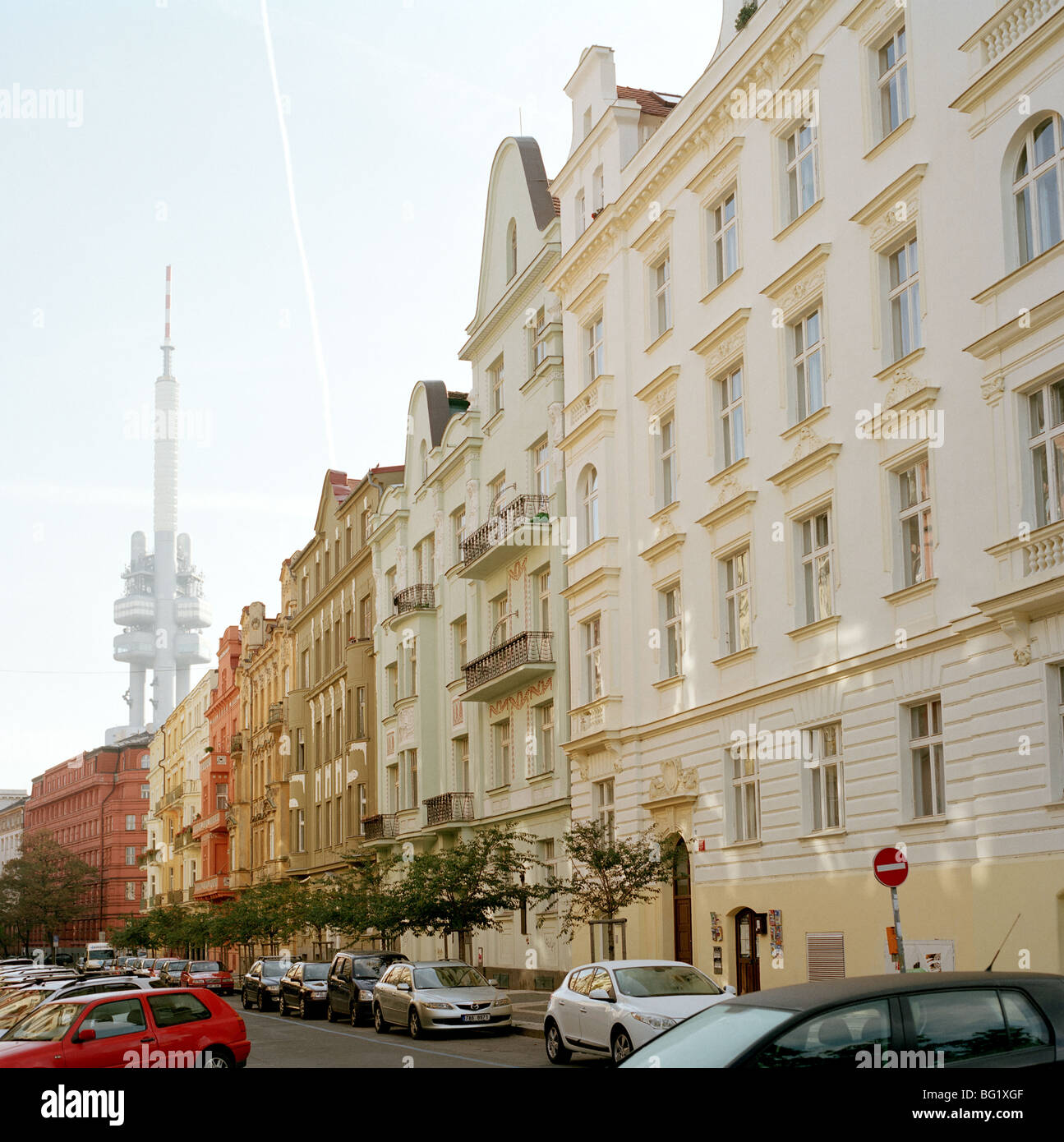 World Travel. Vinohrady and the Zizkov Tower in the city of Prague in