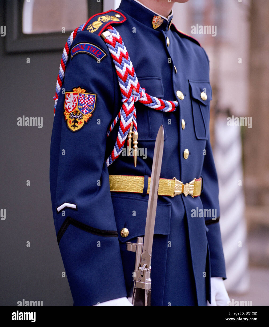 World Travel. Guard outside the castle in Hradcany in the ancient city of Prague in the Czech Republic in Eastern Europe. Culture History Wanderlust Stock Photo