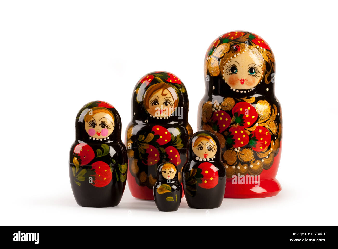 Russian doll - matreshka. All dolls can be gathered inside big one. Stock Photo