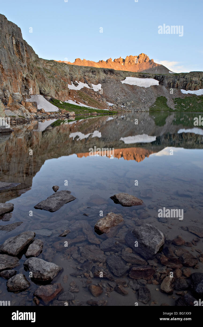 Bullion King Lake at dawn, Porphyry Basin, San Juan National Forest, Colorado, United States of America, North America Stock Photo