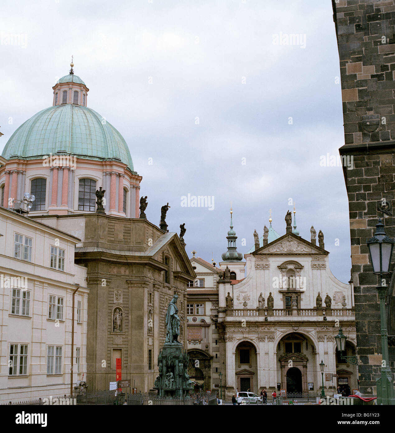 World Travel. Knights of the Cross Square from Charles Bridge in the ancient city of Prague in the Czech Republic in Eastern Europe. Culture History Stock Photo