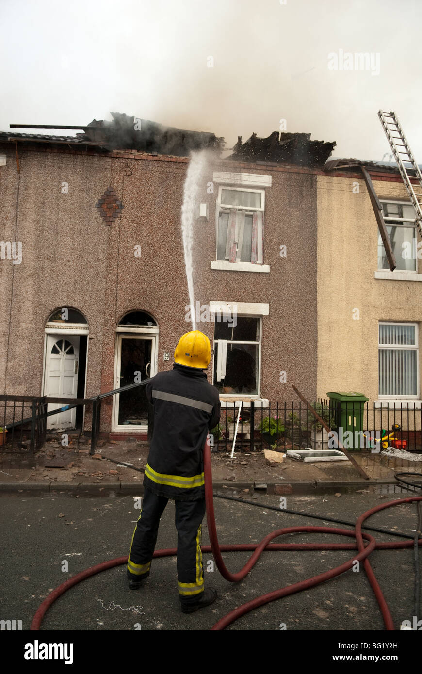 House fire and gas explosion from gas leak Stock Photo Alamy