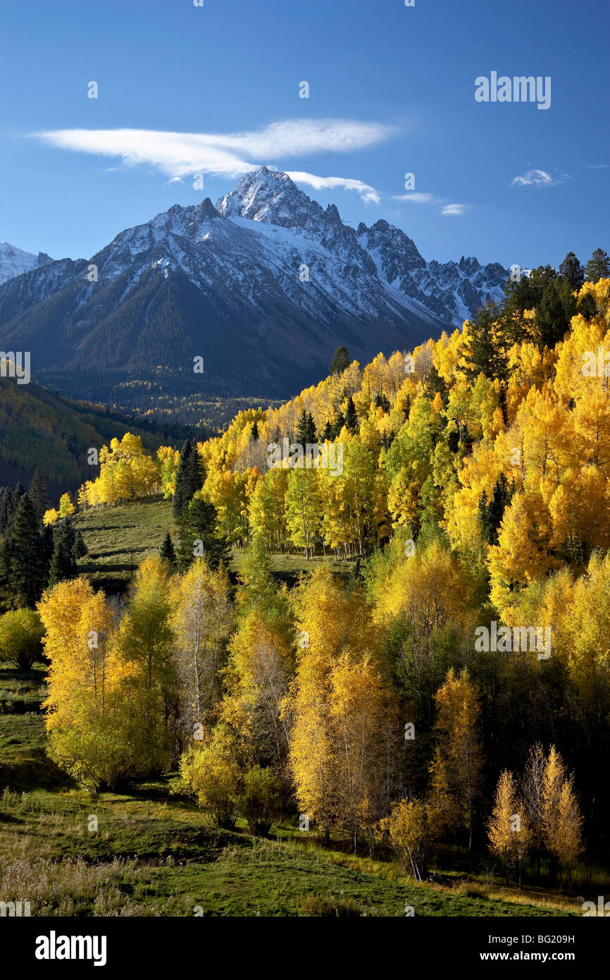 Sneffels Range with fall colors near Dallas Divide, Uncompahgre National Forest, Colorado, United States of America Stock Photo