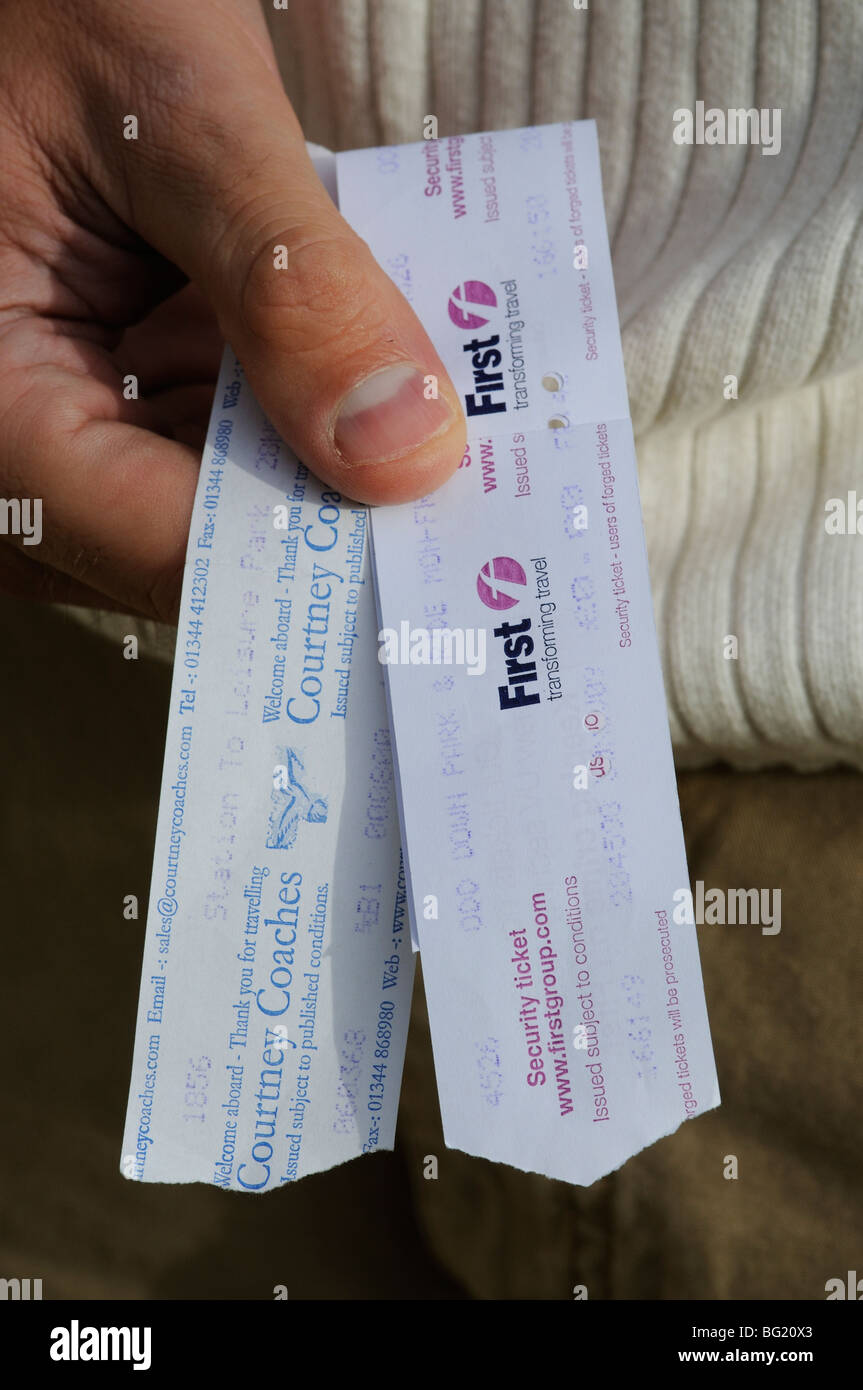 Travel tickets issued for a bus and coach traveller Stock Photo