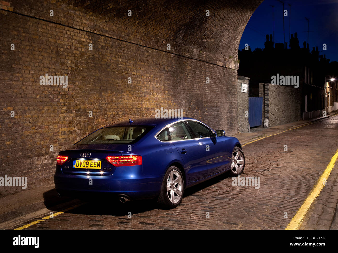 Audi A5 Sportback parked in a street in North London at night Stock Photo