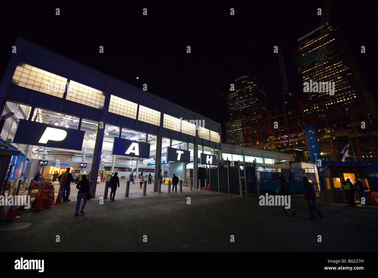 Entrance to the Path Train early in the morning in downtown Manhattan