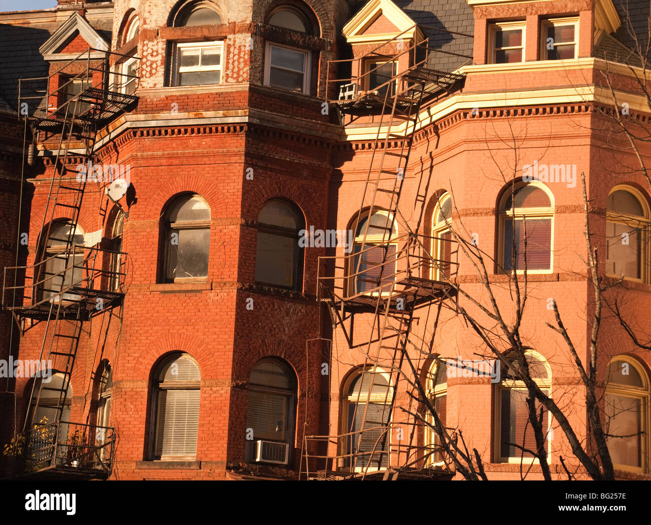 Evening sunlight on brick built apartments, M Street, Washington DC, USA Stock Photo