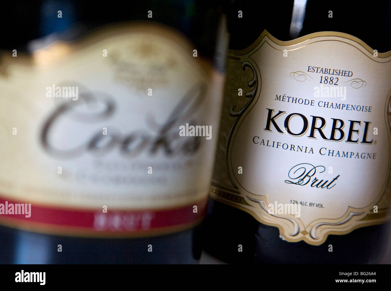 Bottles of California Champagne. California sparkling wine makers are