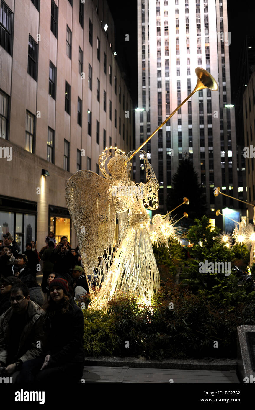 Christmas lights and decorations outside the Rockefeller Centre in