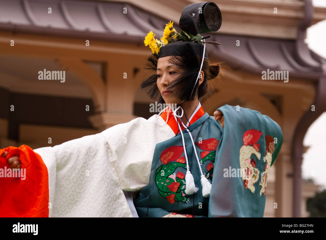 Japanese woman in traditional costume performing Tado Gagaku, Japan Stock  Photo - Alamy